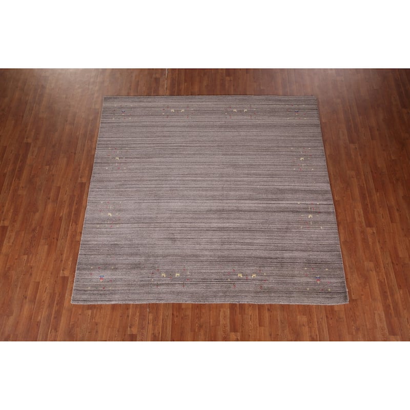 Striped Gabbeh Square Area Rug Hand-Knotted Wool Carpet - 8'1"x 8'0"