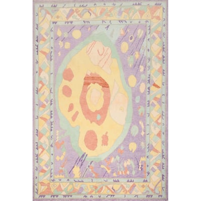 Hand Knotted Oriental 100% Wool Carpet Transitional Geometric Purples Oushak Area Rug - 8' 6'' X 6' 1''