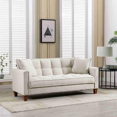70"W Linen Loveseat Sofa Couch with 2 Pillows, Tufted Cushion