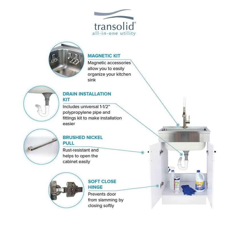 Transolid 24-in x 20-in x 34.6 Laundry Sink Cabinet with Faucet and Accessories, White - 27" x 23" x 27" - 27" x 23" x 27"
