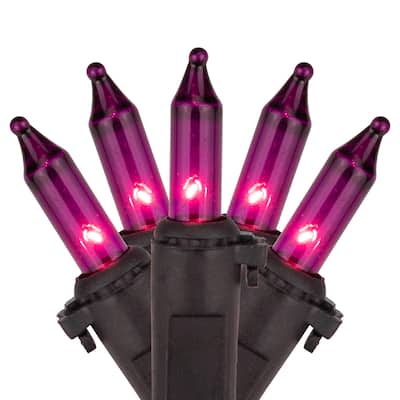 100-Count Purple Mini Incandescent Christmas Light Set 20.25ft Black Wire - 20.25'