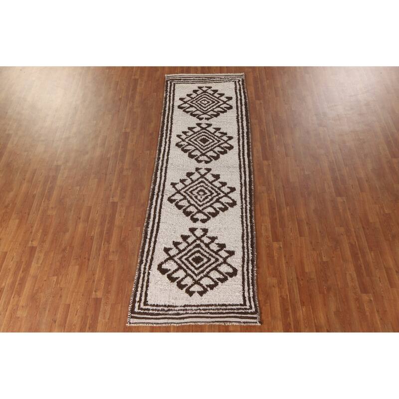 Tribal Anatolian Turkish Runner Rug Handmade Geometric Wool Carpet - 3'4"x 10'9"