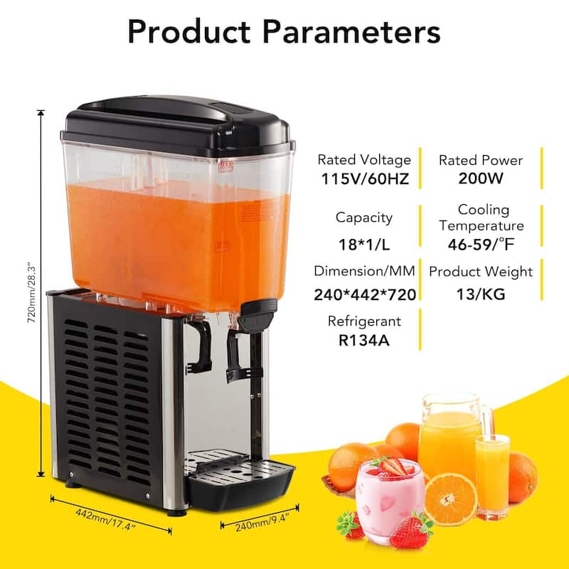 115V Commercial Cold Beverage Dispenser, 4.8 Gallons