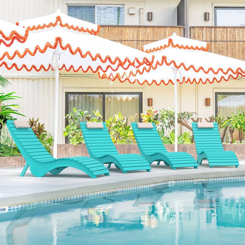 HDPS Water-Resistance Patio Lounge Chair Set of 4 - Aruba Blue