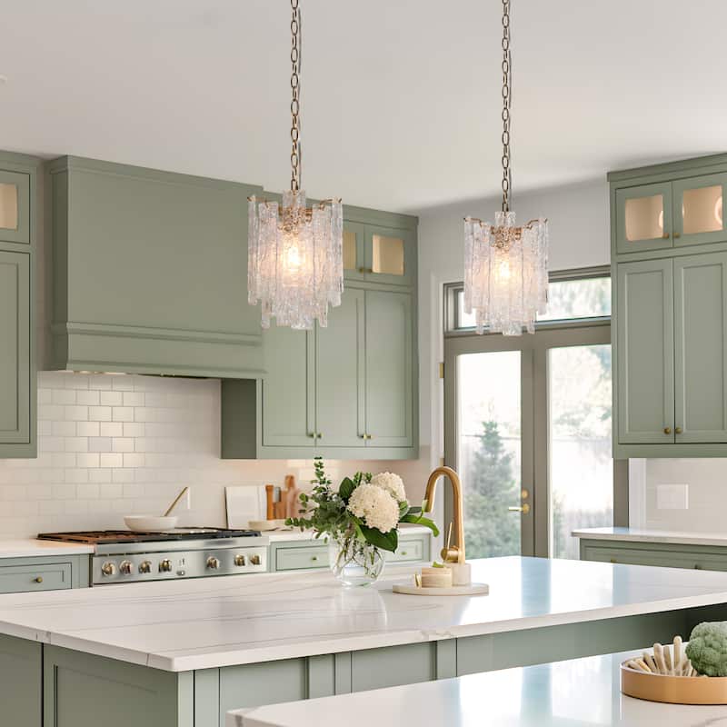 Elver Modern Gold 1-Light Chandelier Textured Glass Pendant Lights for Kitchen Island - D9.4"xH13"
