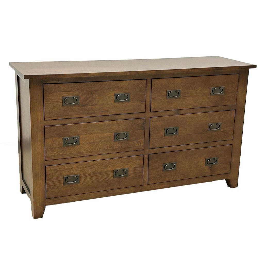 Mission 6 Drawer Oak Dresser - Walnut stain