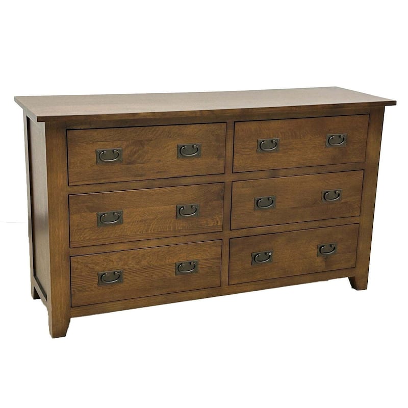 Mission 6 Drawer Oak Dresser - Walnut stain
