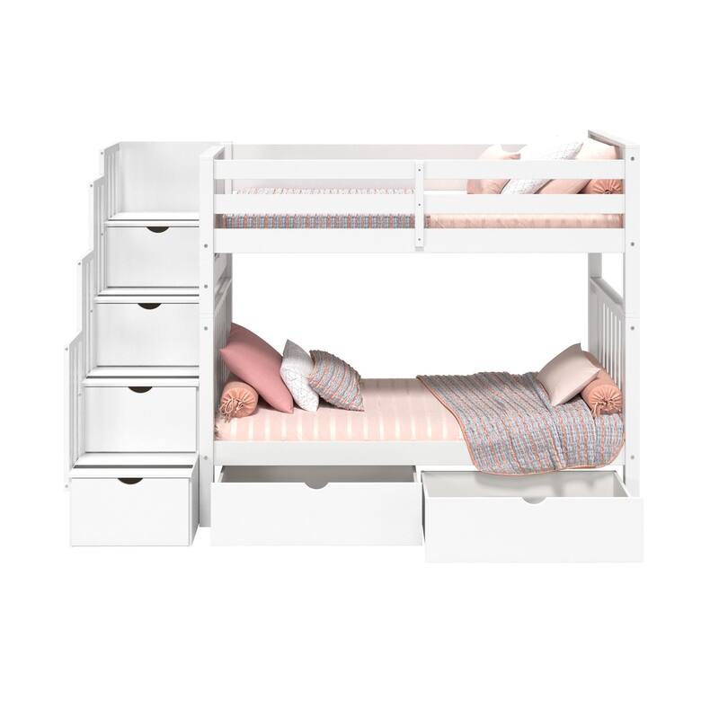 Taylor & Olive Trillium Tall Twin over Twin Stairway Bunk Bed, Drawers
