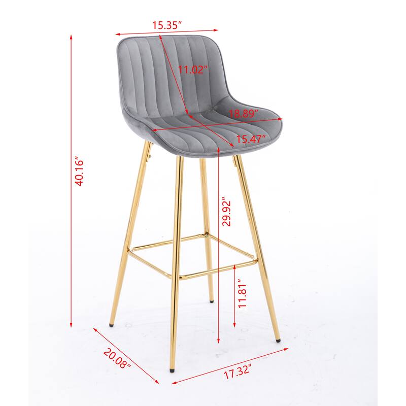 Velvet Swivel Bar Stools Set of 2, Counter Height Bar Chairs with Back, Kitchen Island Stools with Footrest and Metal Legs
