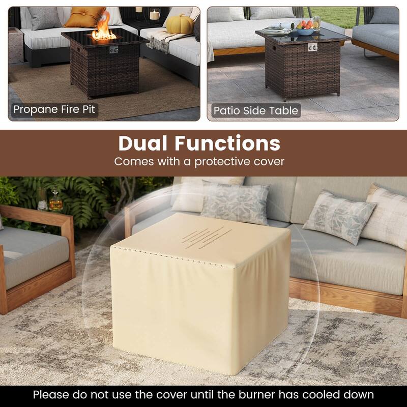 Costway 32.5" Propane Fire Pit Table Outdoor Wicker Gas Firepit with - See Details