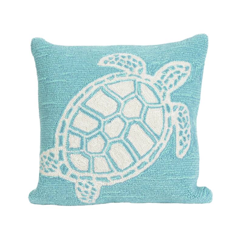 Liora Manne Frontporch Turtle Indoor/Outdoor Pillow Aqua 18" Square