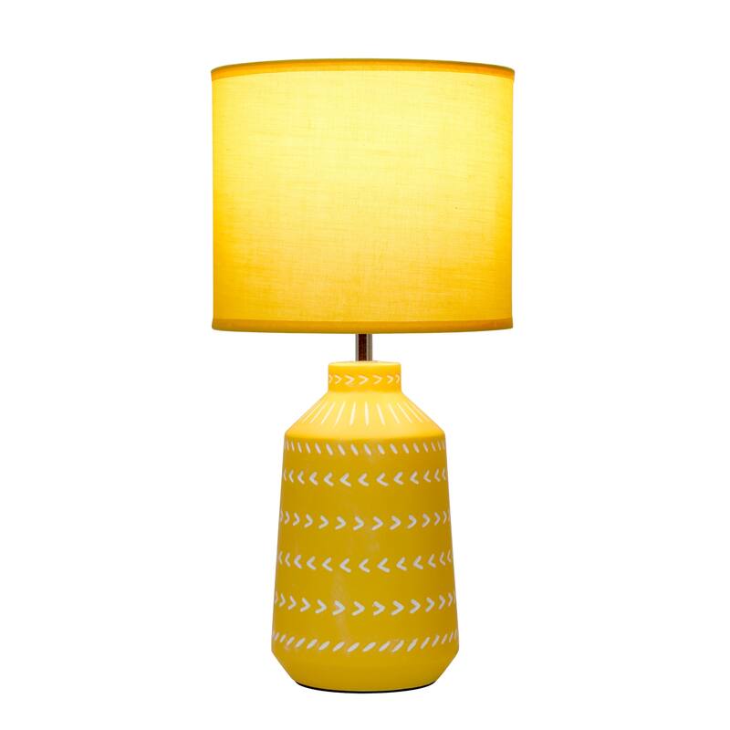 Tribal Style Hand Painted Ceramic Table Lamp with Drum Shade - 17" - Yellow