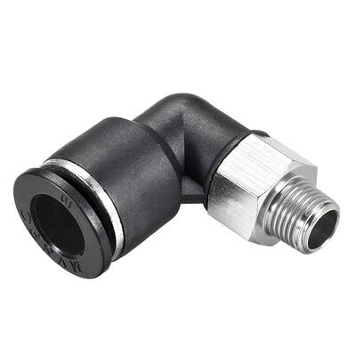 Push to Connect Tube Fitting Male Elbow 10mm Tube OD x 1/8 NPT Push Fit Lock - Black,Silver Tone