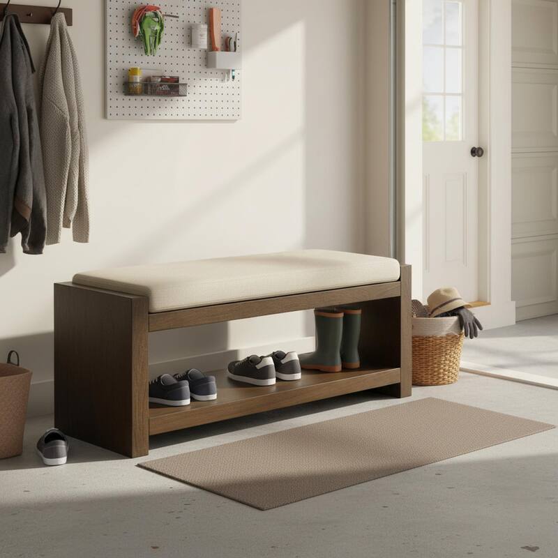 Homy Casa 47" / 40" Accent Bench with Storage, Padded Seating & Lower Shelf Shoe Rack - IVOR