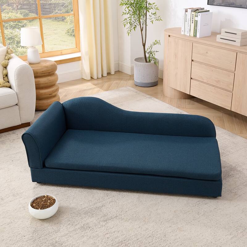Oversized Pet Sofa, Elegant Modern Linen Fabric Elevated Dog Sofa Bed, Oversized Rectangular Pet Bed with Backrest & Armrest