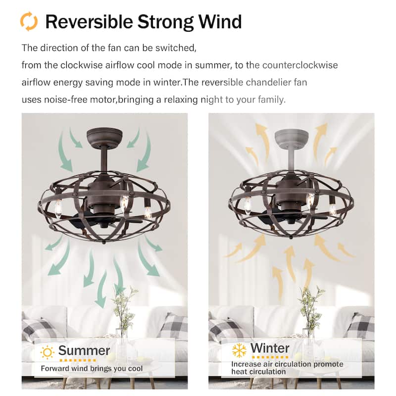 18 inch Low Profile Small Caged Ceiling Fan with Remote Control, 6 Speed Industrial Ceiling Fan Light Kit