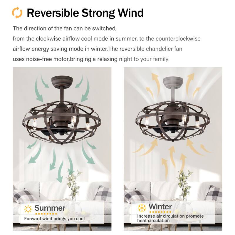Modern Enclosed Ceiling Fan Light with Reversible Motor and Remote Control, Adjustable Fan Speed for Bedroom and Living Room