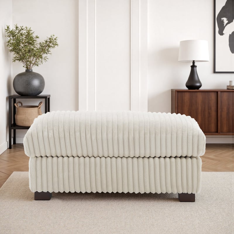 40"W Cotton Flannel Modular Sectional Ottoman - White