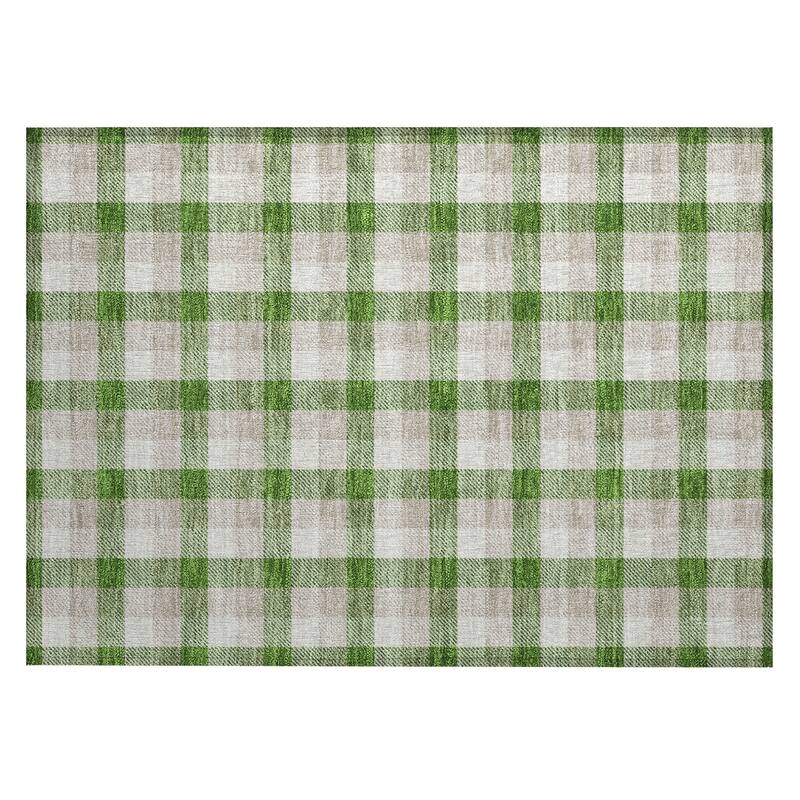 Machine Washable Indoor/ Outdoor Plaid Chantille Rug