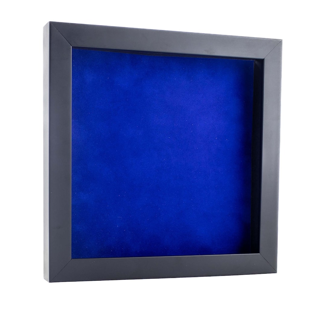 12x12 Shadow Box Frame Black Wood | With a 3/4" Usable Display Depth | Includes a Royal Blue Real Suede Texture Acid-Free