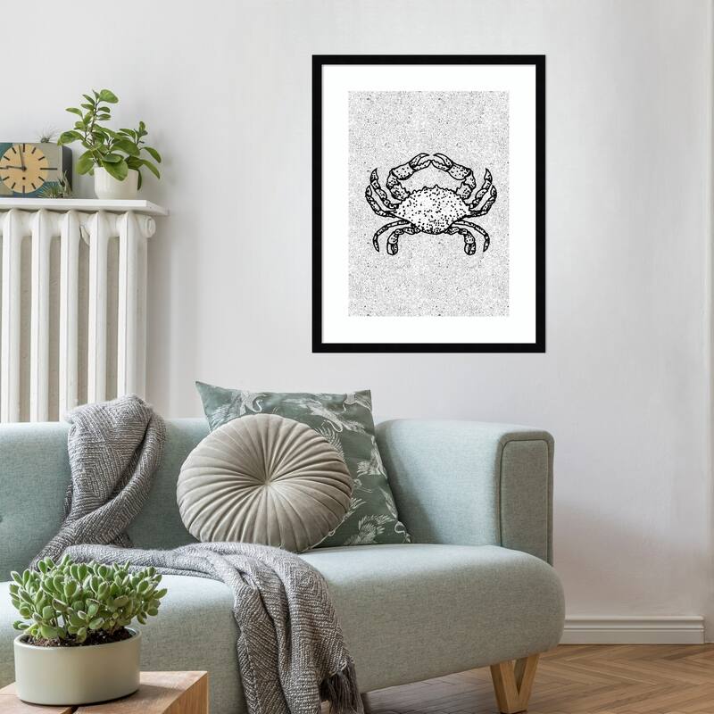 Black And White Crab by Nicholas Wood Framed Wall Art Print - Svelte Noir Black
