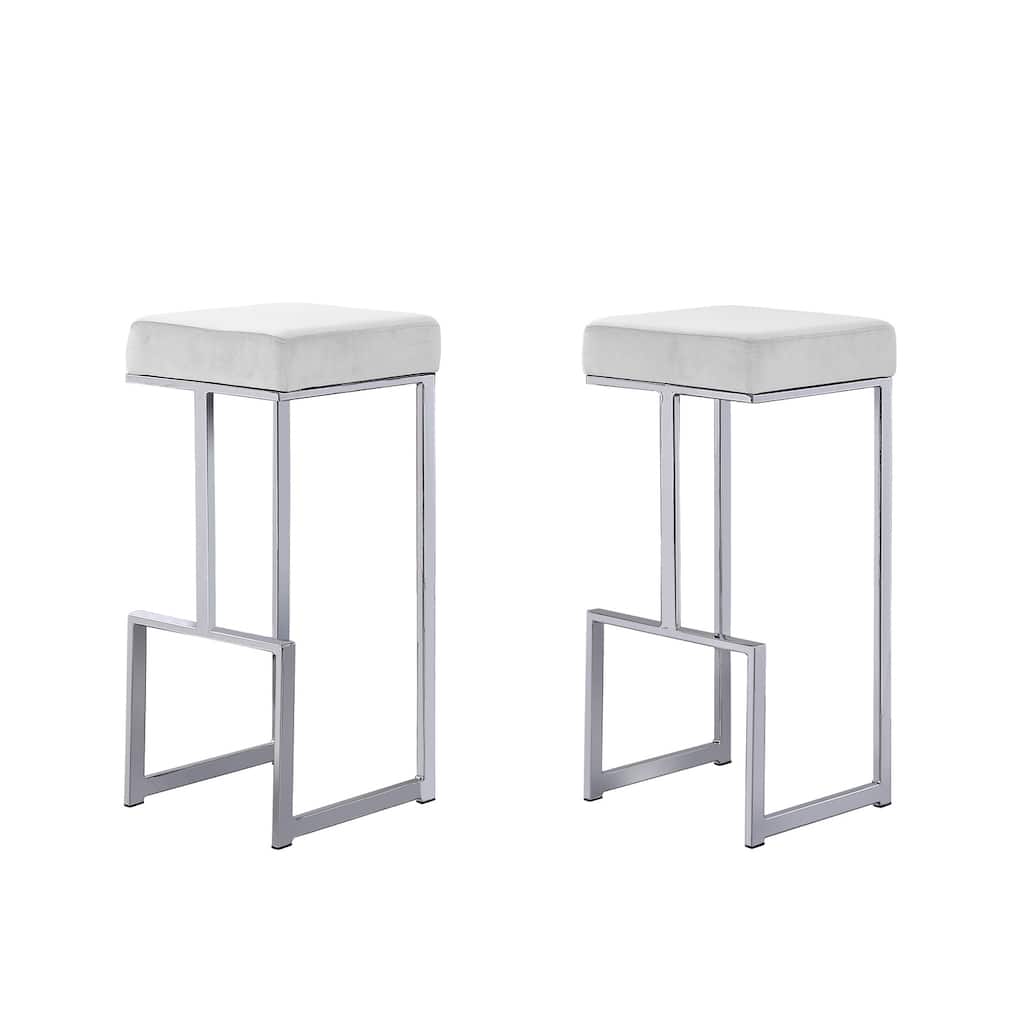 20.1 in. H White Finish Backless Metal Bar Stool with Faux Leather Square Seat Set of 2