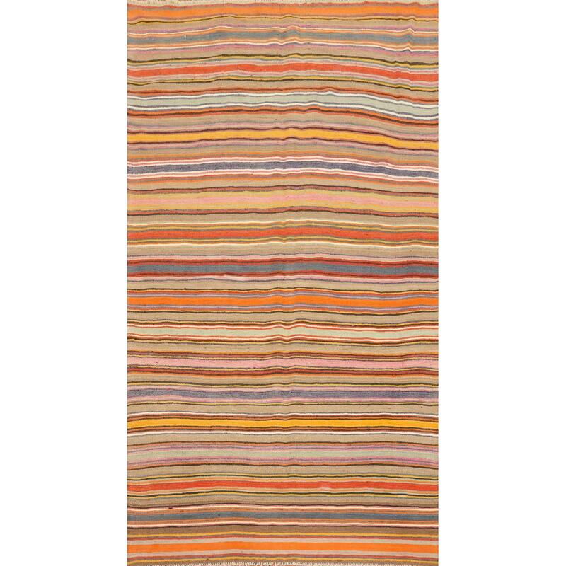 Hand Woven Oriental 100% Wool Carpet Southwestern Geometric Multi-Colored Kilim Area Rug - 8' 10'' X 4' 10''