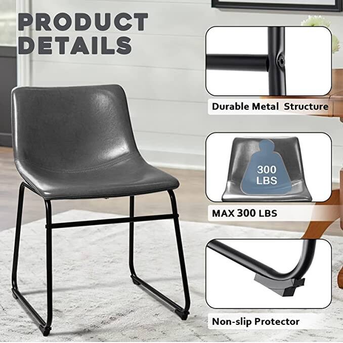 Bossin Faux Leather Dining Chairs Set of 2, 18 Inch Kitchen & Dining Room Chairs with Backrest and Metal Leg