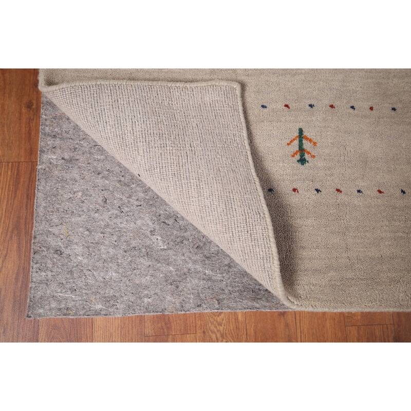 Gabbeh Oriental Area Rug Hand-Knotted Beige Tribal Wool Carpet - 6'7"x 9'9"
