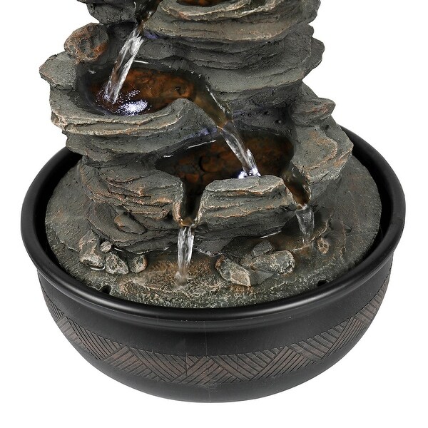 5 Tier Indoor Tabletop Water Fountain Resin Rockery with Base