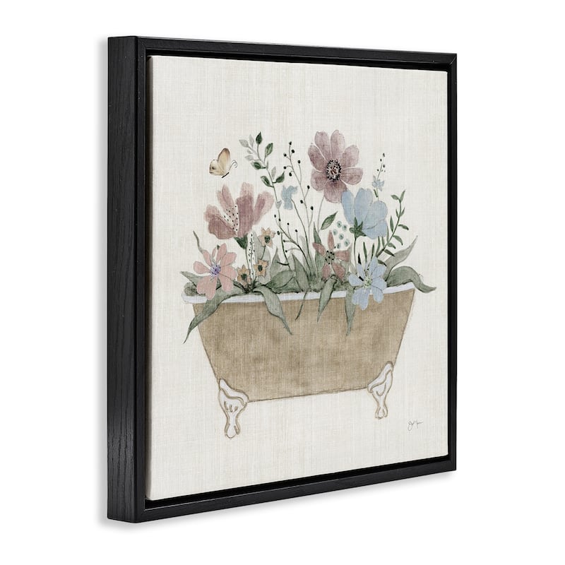 Stupell Cottage Florals in Bathtub Framed Floater Canvas Wall Art Design By Janet Tava