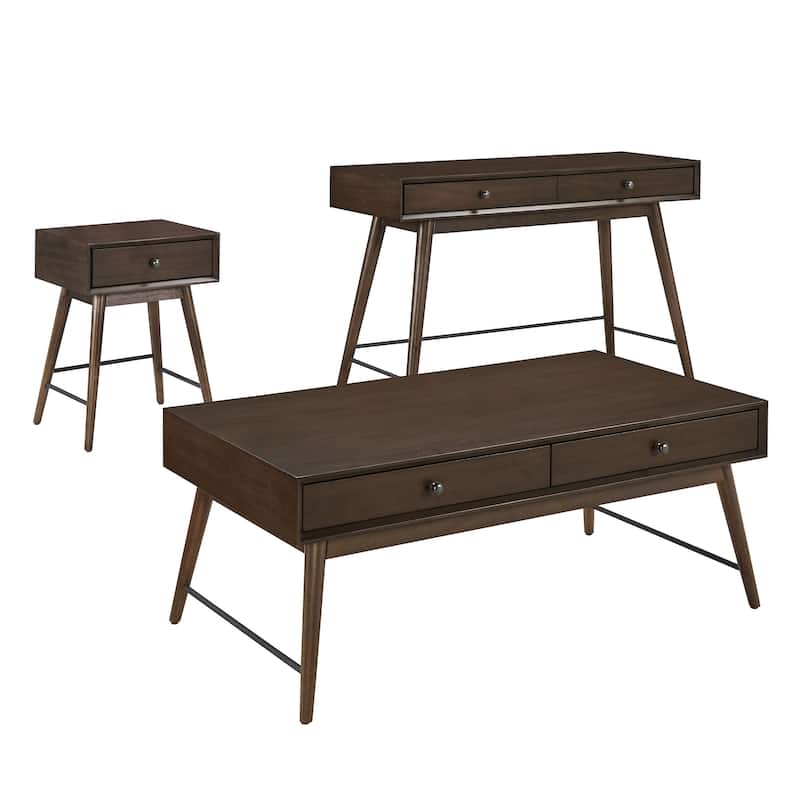 Aksel Wood Accent Tables by iNSPIRE Q Modern - End, Coffee, and Sofa Table Set - Dark Walnut