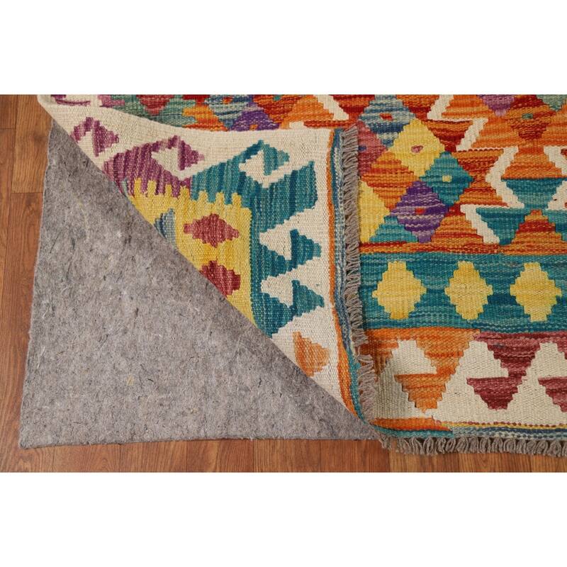 Reversible Kilim Oriental Area Rug Flatweave Orange Wool Carpet - 8'0" x 9'7"