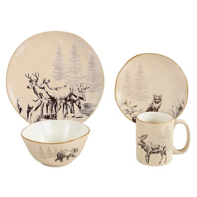 Paseo Road by HiEnd Accents White Pine Ceramic Dinnerware Set, 16PC