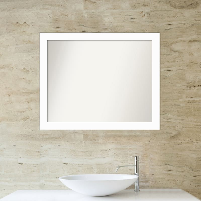 Basic Narrow Non-Beveled Wood Framed Bathroom Vanity Wall Mirror