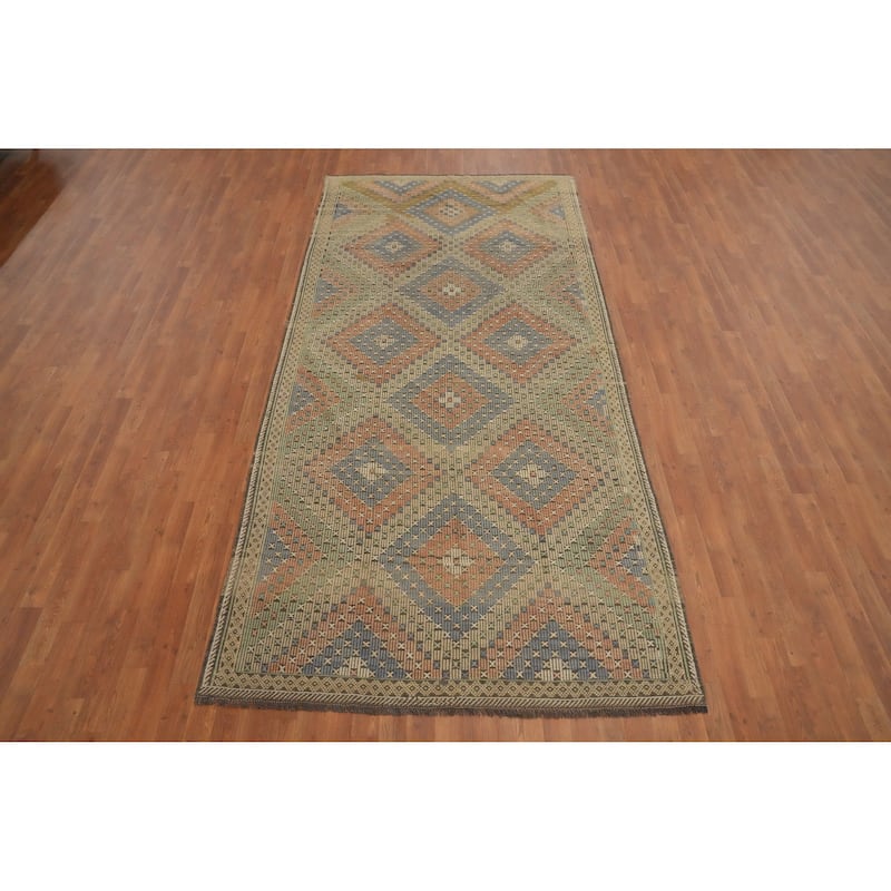Hand Woven Oriental 100% Wool Carpet Southwestern Tribal Multi-Colored Kilim Area Rug - 11' 0'' X 5' 3''