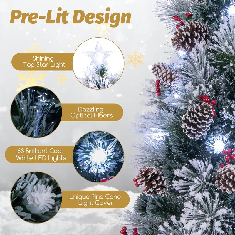 Gymax 5/6/7 FT Flocked Christmas Tree Artificial Xmas Tree