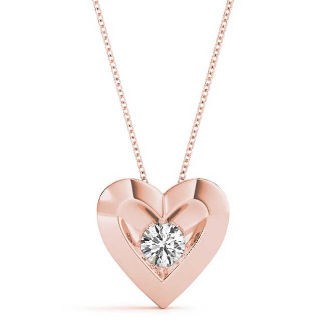 14kt Gold 0 10 Ct Heart Shaped Solitaire Round Diamond Pendant Necklace Amcor Design Overstock