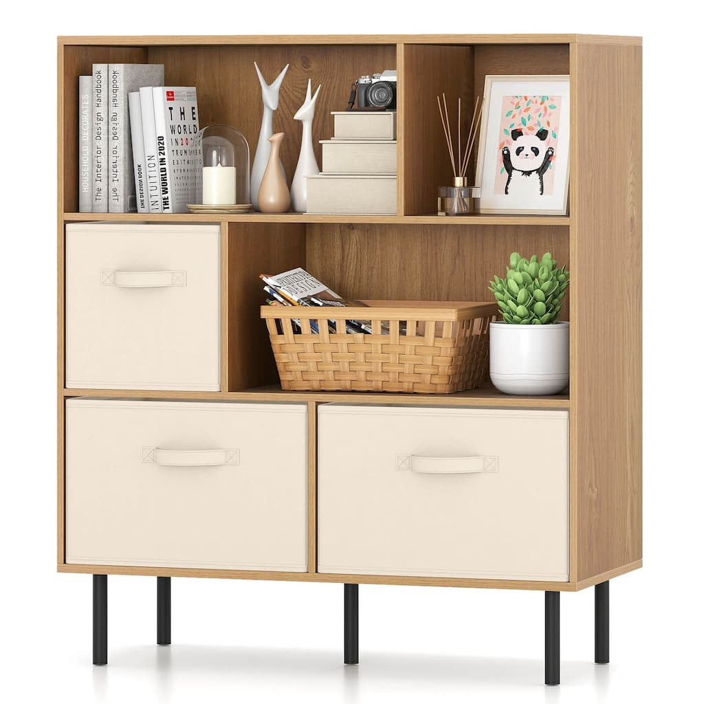 Costway 6-Cube Bookshelf with 3 Removable Folding Fabric Drawers Metal - See Details