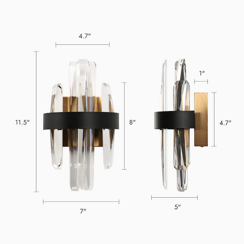 Modern 1-Light LED Crystal Wall Sconce Black Gold Vanity Lights - L11.5" x W7"