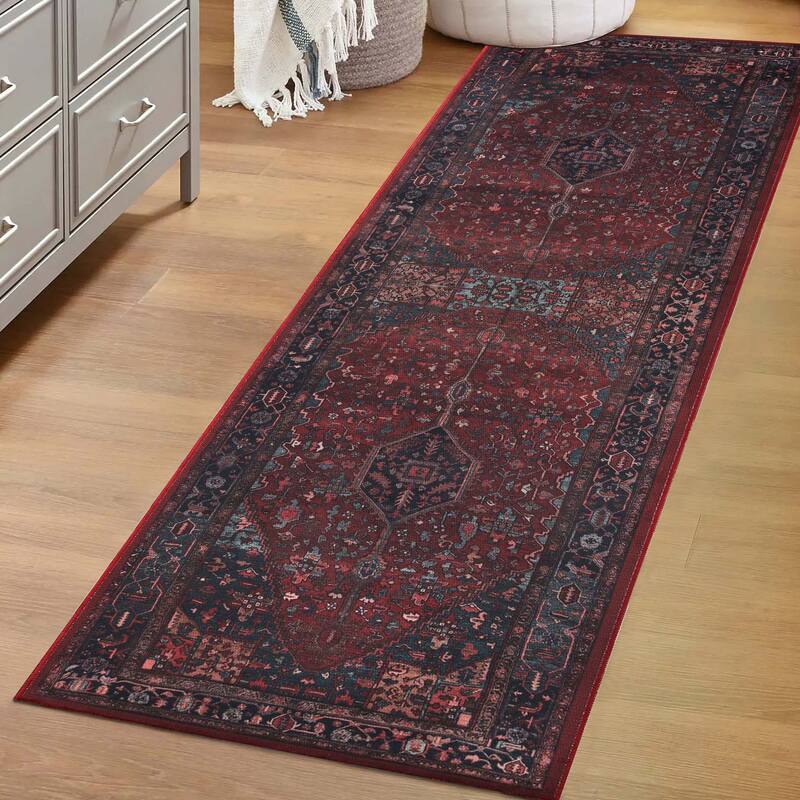 Superior Cardinal Vintage Machine Washable Indoor Area Rug or Runner - 2' 7" x 12'