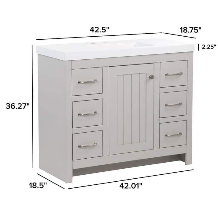 Chamiree 42.5" Bathroom Vanity With Cabinet, 6 Drawers, and White Sink Top