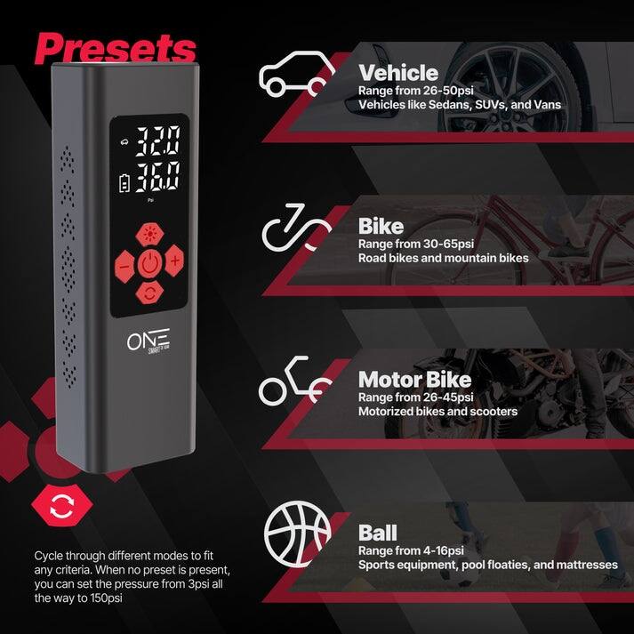 ONE Large Tire Inflator Portable Air Compressor 11.1V 7800mAh Capacity with Portable Power Bank