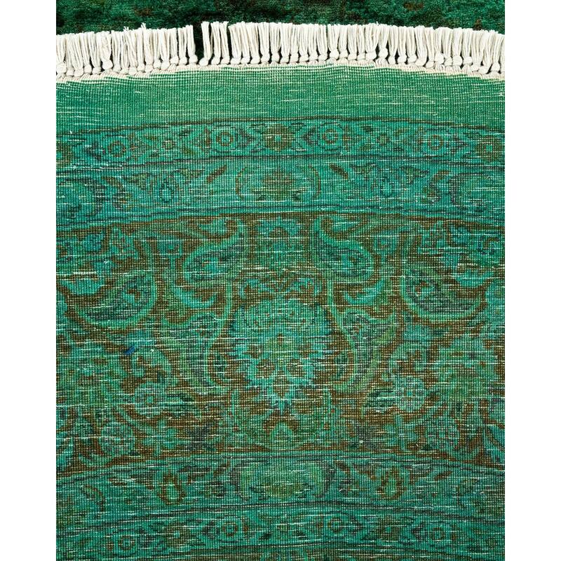 Overton Hand Knotted Wool Vintage Inspired Modern Contemporary Overdyed Green Round Area Rug - 7' 8" x 7' 10"