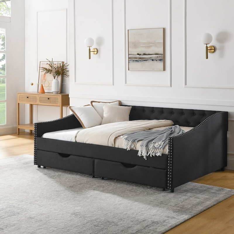 Full Size Daybed with Drawers Upholstered Tufted Sofa Bed