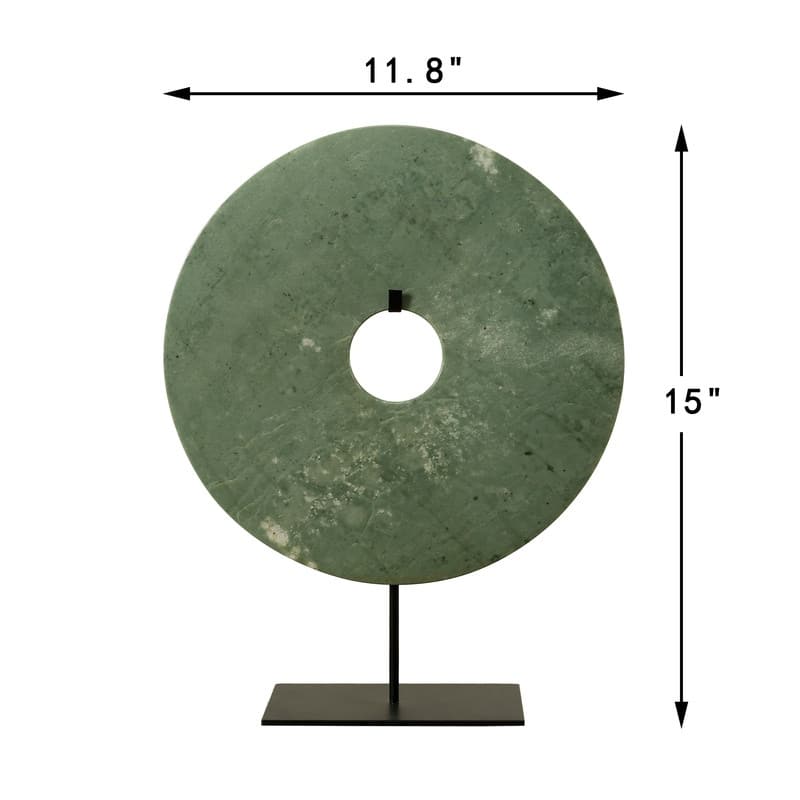 Artissance Medium Green Jade Disk Statue Decor With Base, 16 Inch Tall