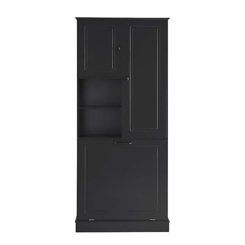 GDF Studio - Tommy Modern MDF Tall Storage Cabinet with Adjustable Shelves and Large Flip-Out Basket