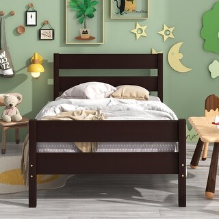 Classic Simple Wooden Platform Bed Frame Twin Size Platform Bed Frame with Headboard and Footboard for Kids, Teens, Espresso
