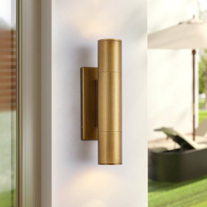 4.5" Modern Black/Gold Cylinder Integrated LED 3000K Up and Down Waterproof Outdoor Wall Armed Sconce - Gold