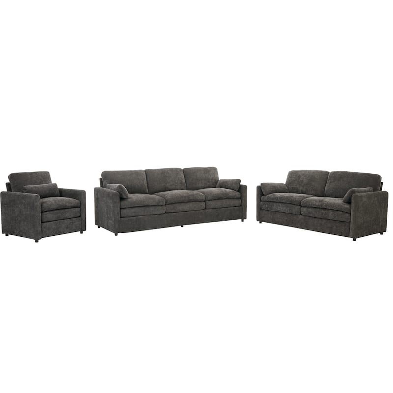 3-Pieces Chenille 6-Seat Sectional Sofa Set with Oversized Cloud Couch and Double Cushions